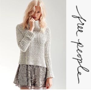Free People Gray Marled Cotton Blend Turtleneck Sweater